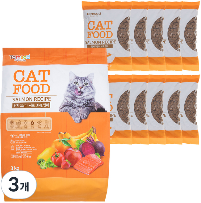 탐사 고양이 사료 연어, 3kg, 3개