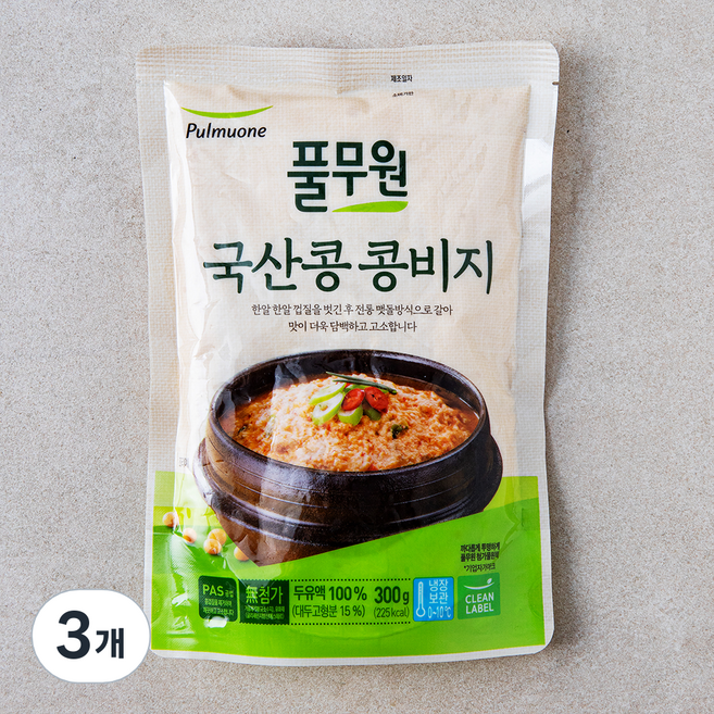 풀무원 국산콩 콩비지, 300g, 3개
