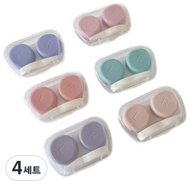 정상아이앤 휴대용 실리콘집게 파스텔 렌즈 케이스 보관함 6종 세트, 혼합색상, 4개