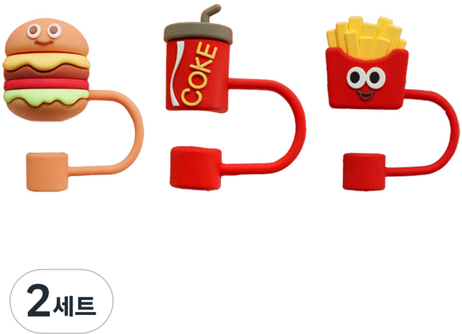 리브리카 다회용 실리콘 빨대 마개 홀더 햄버거 3종 세트, 3개입, 2세트