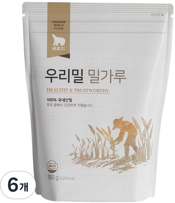 곰표 우리밀 밀가루, 900g, 6개