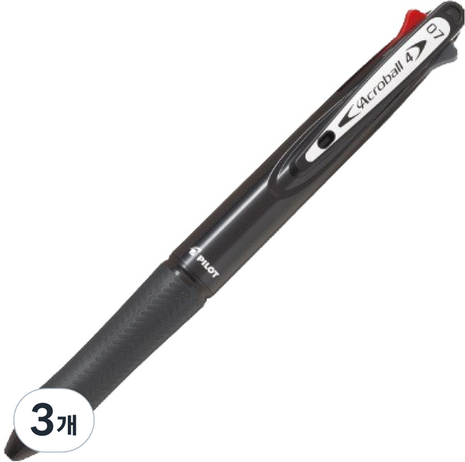 파이롯트 아크로볼 4색 볼펜 0.7mm, 블랙, 3개