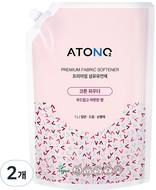 아토앤오투 프리미엄 섬유유연제 코튼파우더향 리필, 2개, 1L