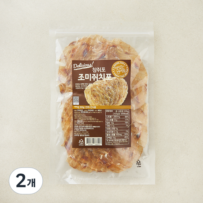 해맑은푸드 참쥐포 조미쥐치포, 2개, 200g(대)