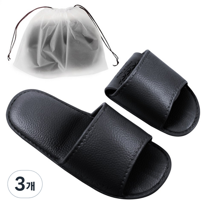 하늬통상 EVA 경량 여행용 실내슬리퍼, 블랙, 3개