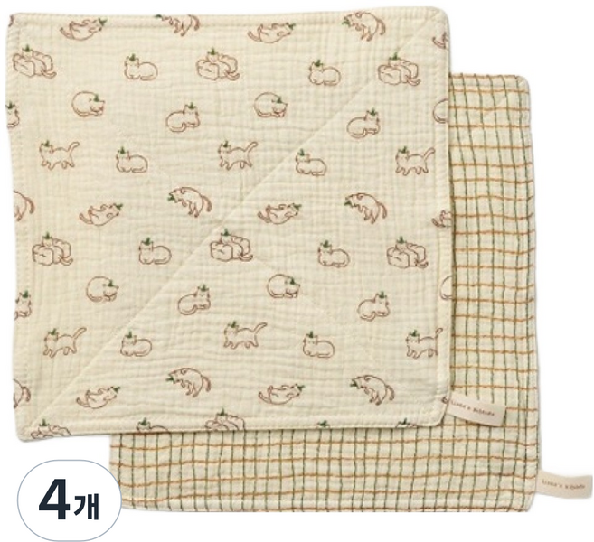 모던하우스 L 도톰한 4중지 살림 거즈행주 그린 뚱냥이, 4개