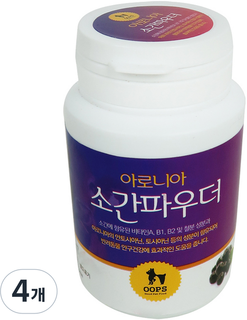 웁스 강아지 아로니아 소간 파우더 영양제, 50g, 눈물개선/눈건강, 4개