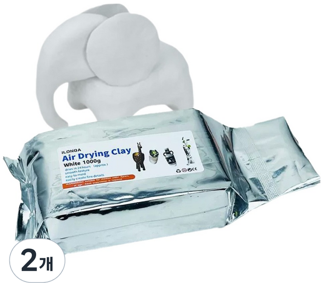 Need It Item 專家用空氣乾燥彩色黏土 1kg, 白色, 2個