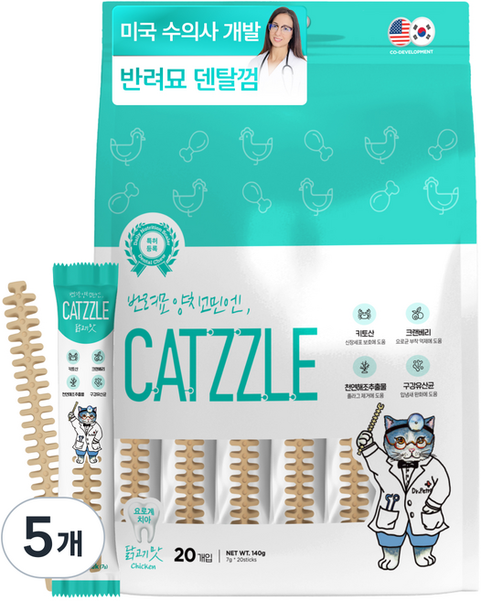 닥터페트라 캣즐 껌, 닭고기맛, 140g, 5개