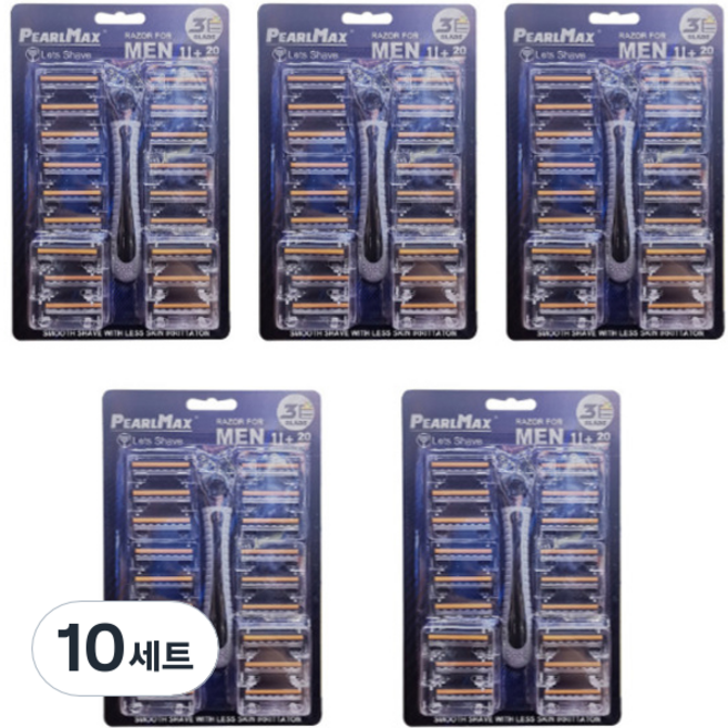 펄맥스 블루버킷 5단 터치 일회용 면도기 + 여분날 20p 세트, 10세트