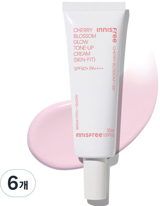 [비건뷰티] 이니스프리 New 왕벚꽃글로우스킨핏톤업크림 SPF50+ PA++++, 핑크, 50ml, 6개
