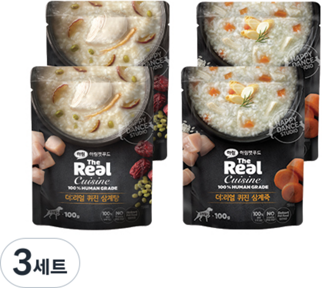 하림펫푸드 강아지 더리얼 전연령용 퀴진 버라이어티팩 2종 x 2p 세트, 혼합맛(삼계탕/삼계죽), 3세트