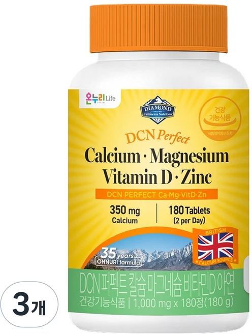 DCN 퍼펙트 칼슘 마그네슘 비타민D 아연 180g, 3개, 180정 - 쿠팡