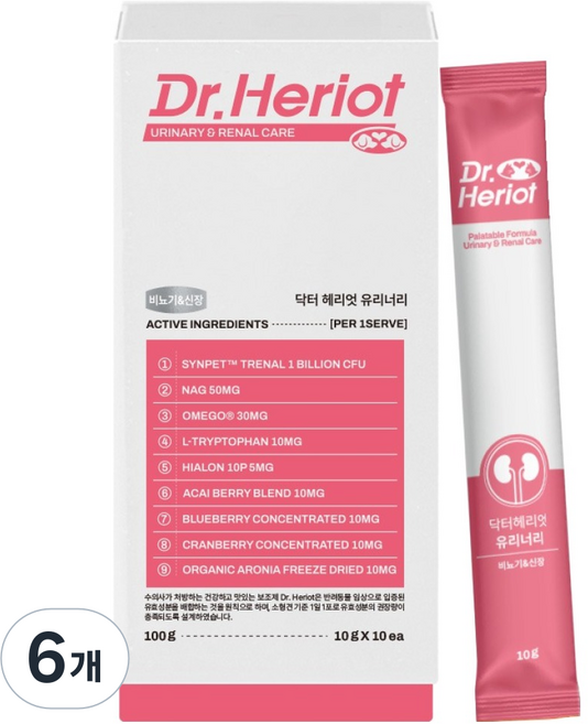 닥터헤리엇 반려동물 유리너리 영양제, 100g, 신장&비뇨기, 6개