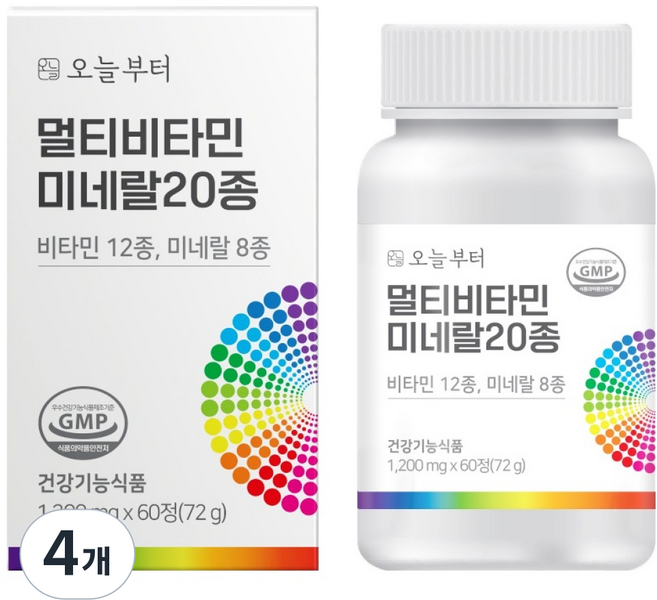 오늘부터 멀티비타민 미네랄 20종, 60정, 4개