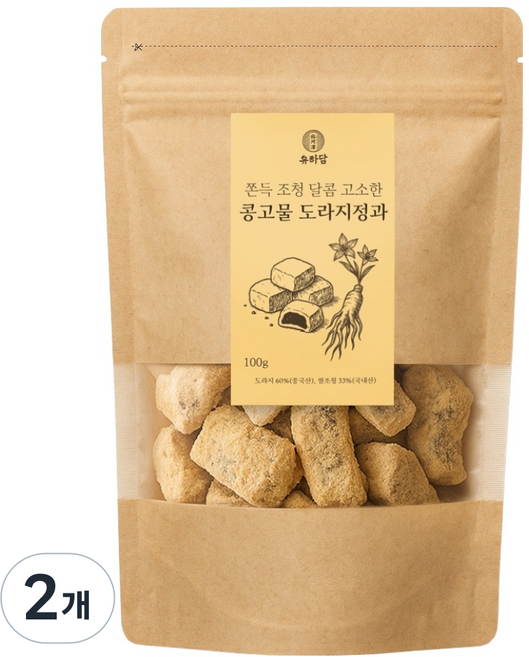 유하담 쫀득조청 달콤 고소한 콩고물 도라지정과, 100g, 2개