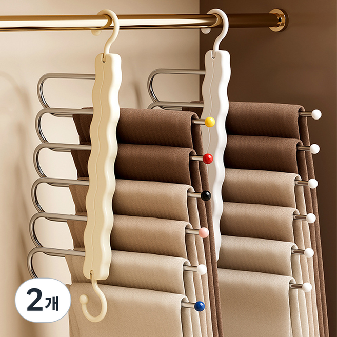 생활업글연구소 논슬립 6단 접이식 바지걸이, 혼합색상, 2개
