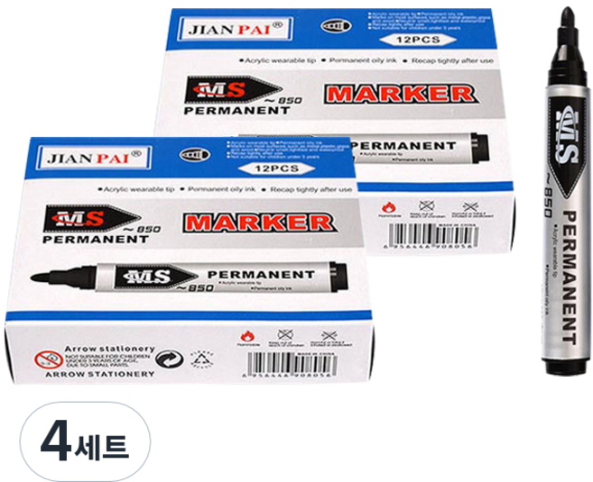 Bluemato 油性麥克筆 B套組 MS850 12入, 黑色, 4套