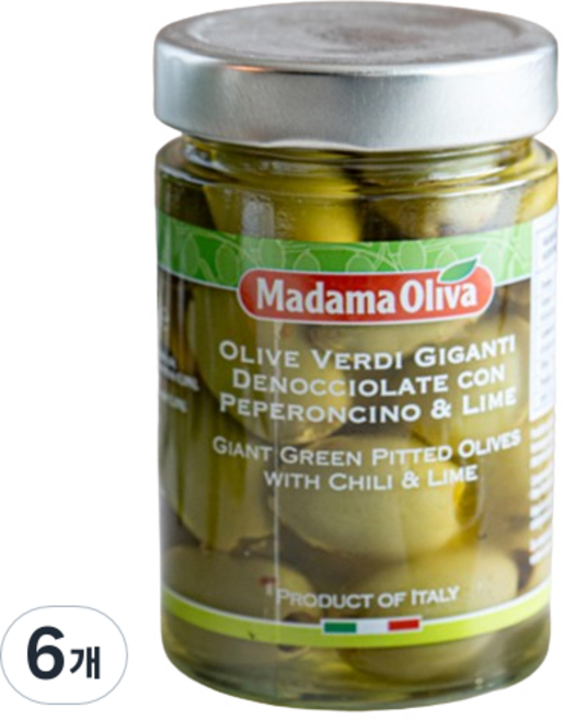 MADAMA OLIVA 去核綠色巨型哈爾基季基橄欖 辣椒萊姆風味, 6個, 290g