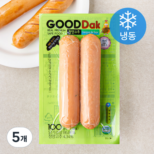 굳닭 닭가슴살 소시지 청양고추 (냉동), 100g, 5개