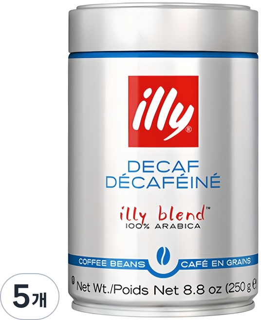 illy 意利 低咖啡因研磨咖啡, 無研磨咖啡豆, 250g, 5罐