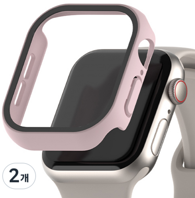 신지모루 9H 풀커버 일체형 SF코팅 강화유리 액정보호 케이스, 핑크 샌드, 2개