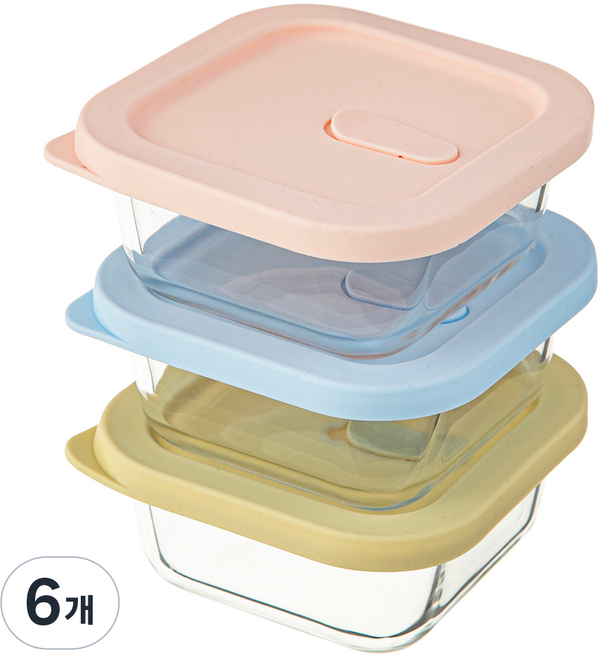 코멧 홈 하루세끼 내열유리 전자레인지 사각 햇밥용기 310ml, 투명, 6개