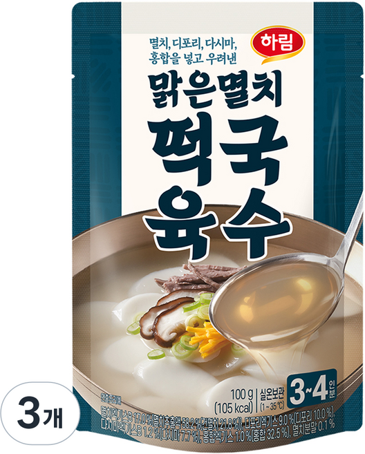 더미식 하림 맑은멸치 떡국육수, 100g, 3개