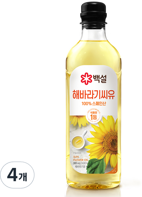 백설 해바라기유, 900ml, 4개