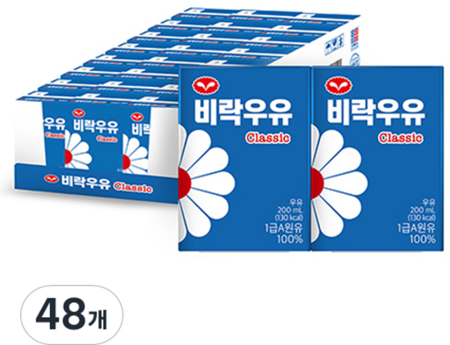 비락 우유 클래식, 48개, 200ml