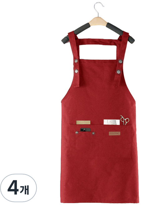 스토리빙 바리스타 H형 방수 앞치마, 레드, 4개