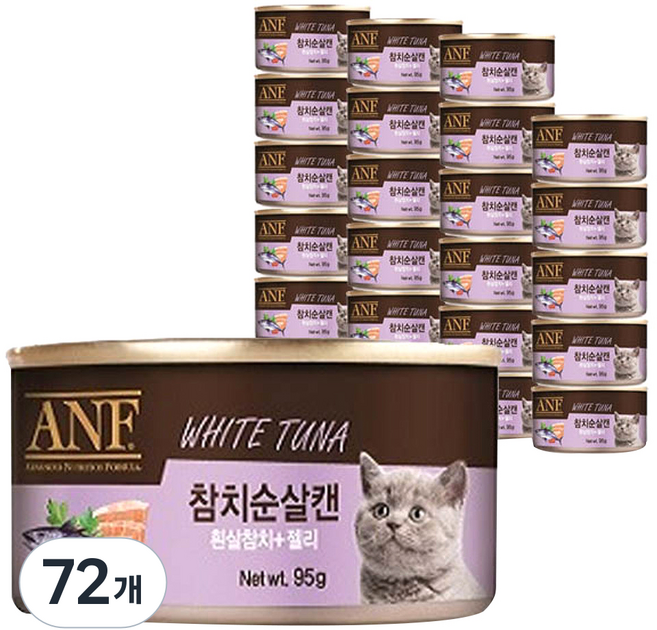 ANF 고양이 간식캔, 흰살참치 + 젤리, 95g, 72개