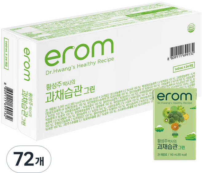 이롬 과채습관 그린, 140ml, 72개