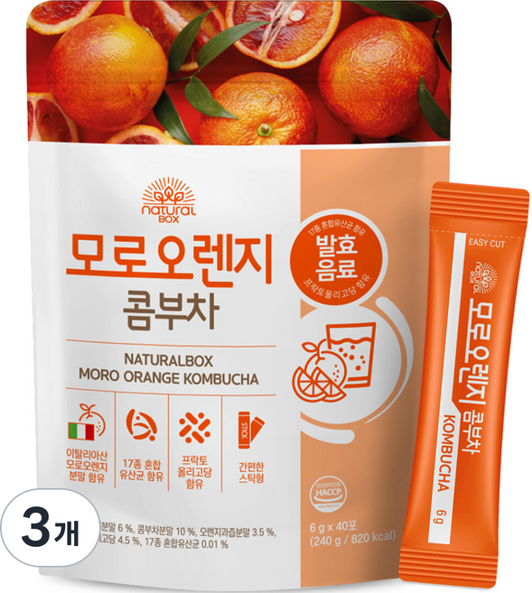 내추럴박스 모로오렌지 콤부차, 6g, 40개입, 3개