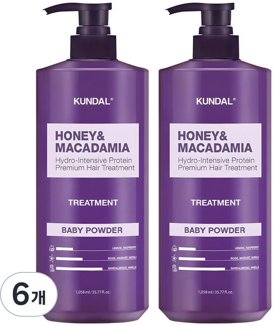 쿤달 허니 앤 마카다미아 헤어트리트먼트 베이비파우더향, 1.058L, 6개