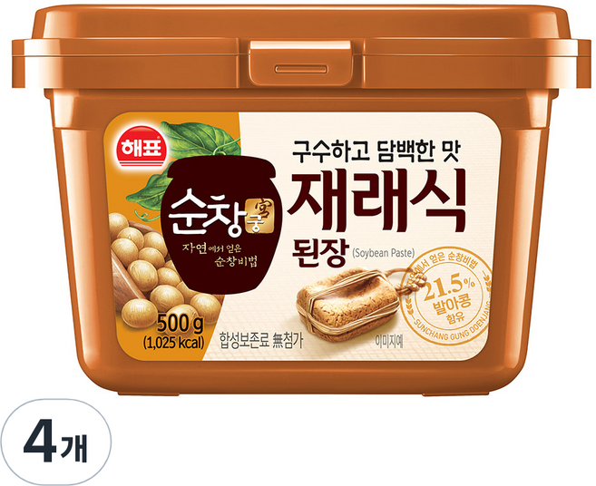 해표 순창궁 재래식 된장, 500g, 4개