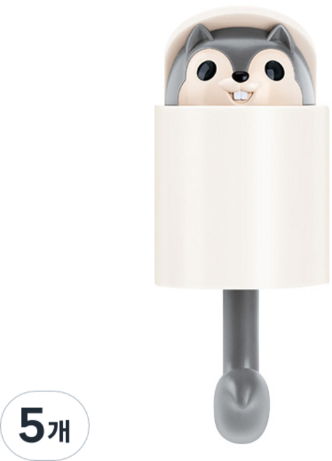 히키스 현관 주방 욕실 무타공 강력접착 인테리어 다람쥐 행거, 그레이, 5개