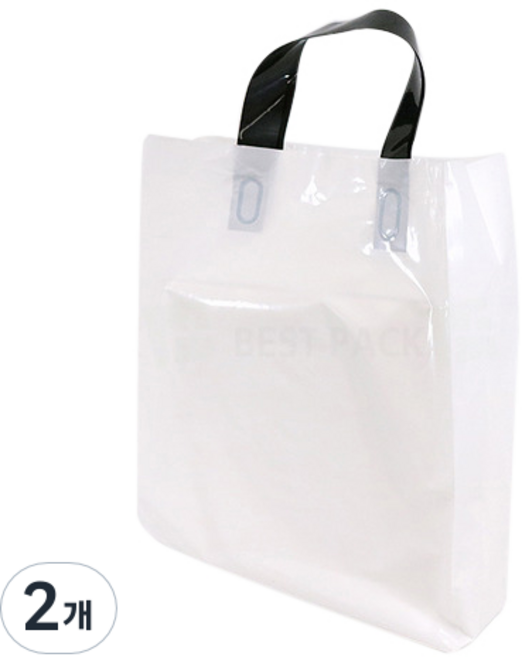 베스트팩 PE 화이트 루프 손잡이 쇼핑백 중 가로 30cm x 폭 8cm x 세로 38cm 100p, 백색원단 검정끈, 2개