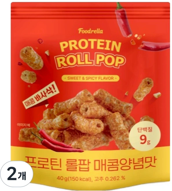 푸드렐라 프로틴 롤팝 매콤양념맛, 2개, 40g - 쿠팡
