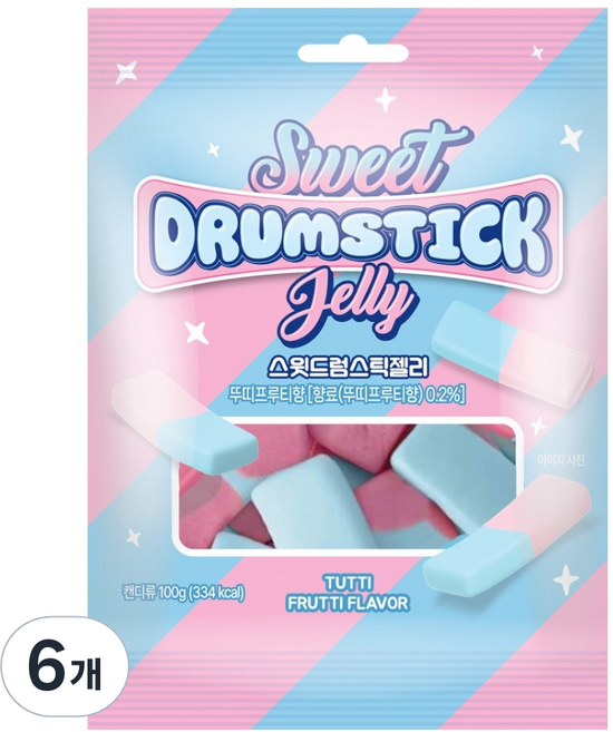더스위트 스윗드럼스틱젤리 뚜띠프루티향, 100g, 6개