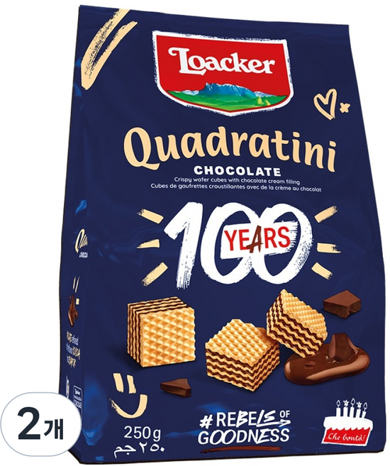 Loacker 萊佳哈斯 方形巧克力威化餅, 2個, 250g