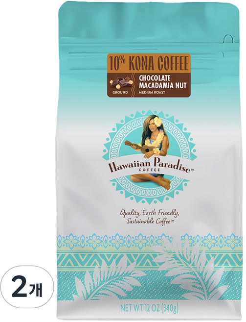 하와이안파라다이스커피 코나 초콜렛 마카다미아 분쇄 커피, 핸드드립(중간), 340g, 2개