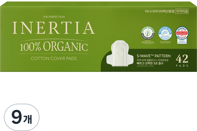 이너시아 더 퍼펙션 생리대 날개형, 중형, 42개입, 3개