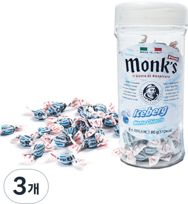 Monks 차량용 컵 홀더용 아이스버그 캔디, 80g, 3개