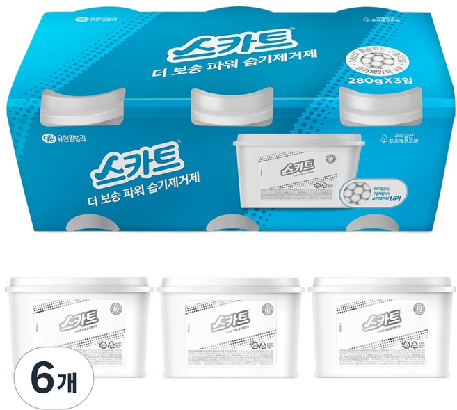 스카트 더 보송 파워 용기형 습기 제거제, 280g, 6개