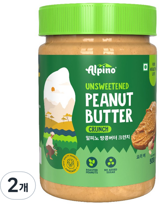 알피노 무가당 땅콩버터 크런치, 2개, 500g