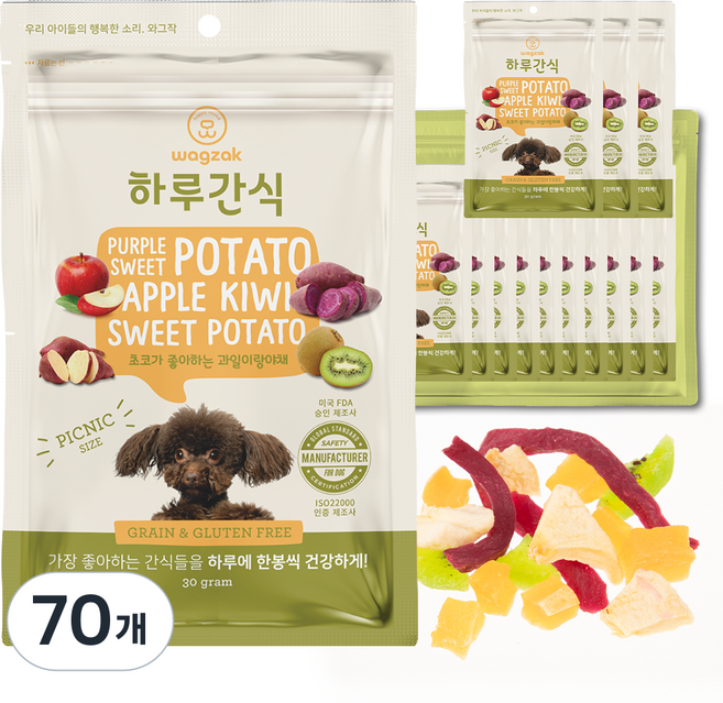 와그작 강아지 하루간식, 과일이랑 야채, 70개, 30g