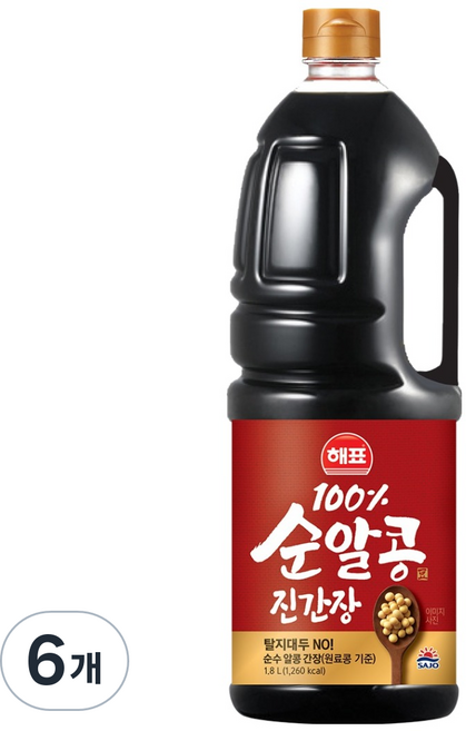 해표 순알콩 진간장, 6개, 1.8L