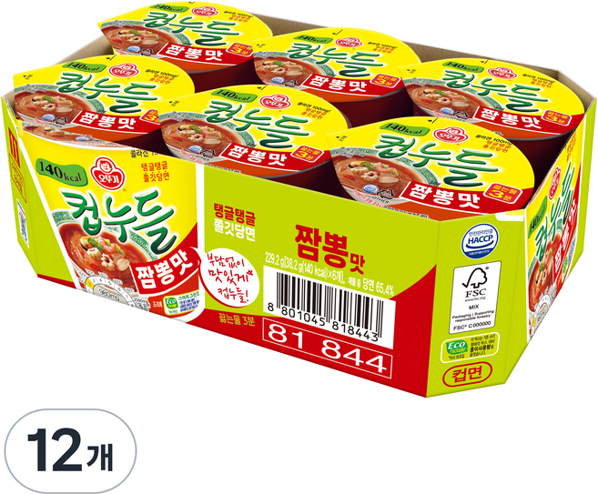오뚜기 컵누들 짬뽕맛 38.2g, 12개