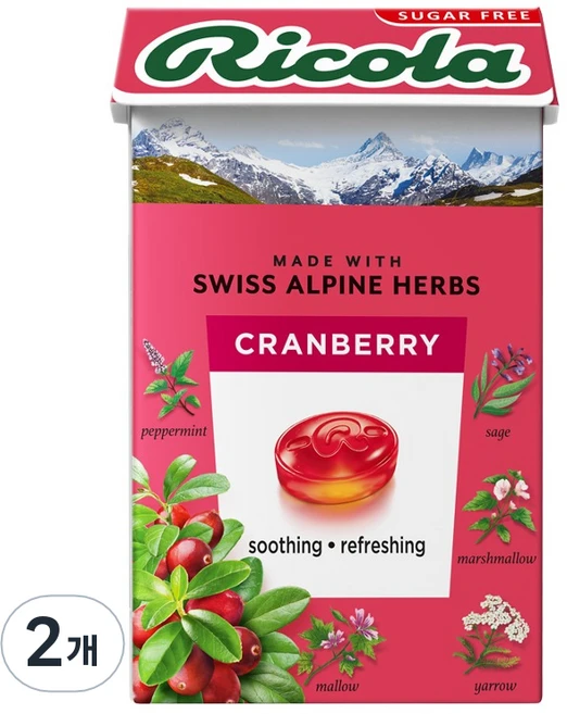 리콜라 스위스 크랜베리 허브 캔디, 40g, 2개 - 쿠팡